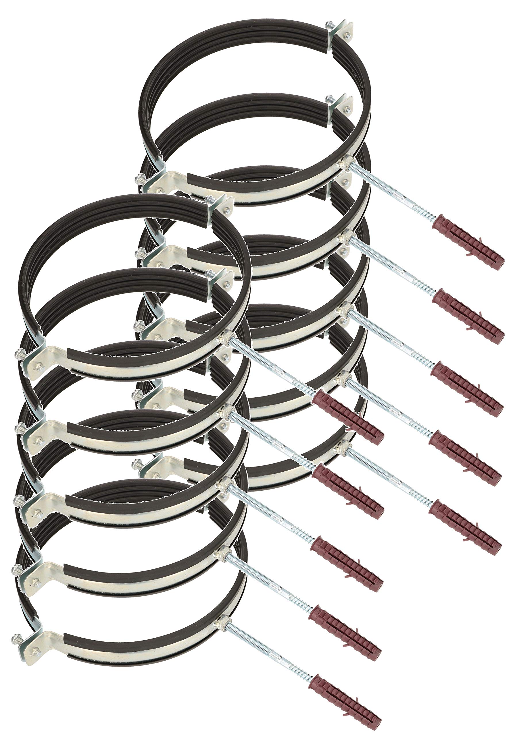 KOTARBAU® 10 Pieces Pipe Clamp - Galvanised Steel - 8" - Rubber Lined Pipe Clamp - Anti Vibration - with Plugs - Black Silver