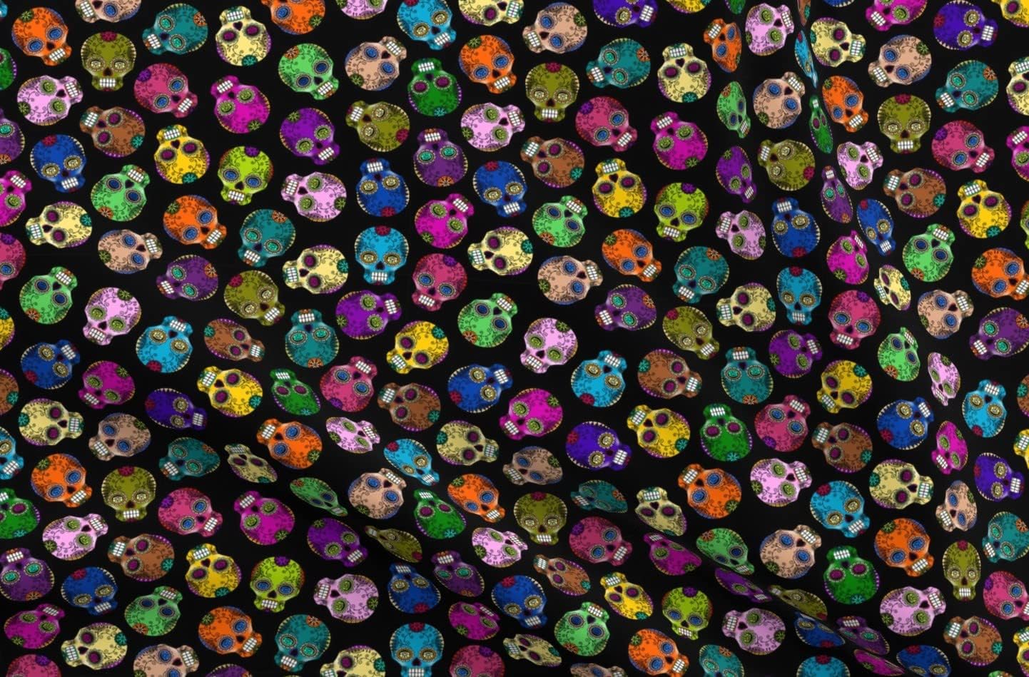 Spoonflower Fabric - Sugar Skulls Dead Halloween Calaveras Skull Day Traditional Printed on Organic Cotton Sateen Fabric by The Yard - Sewing Quilting Apparel Home Decor