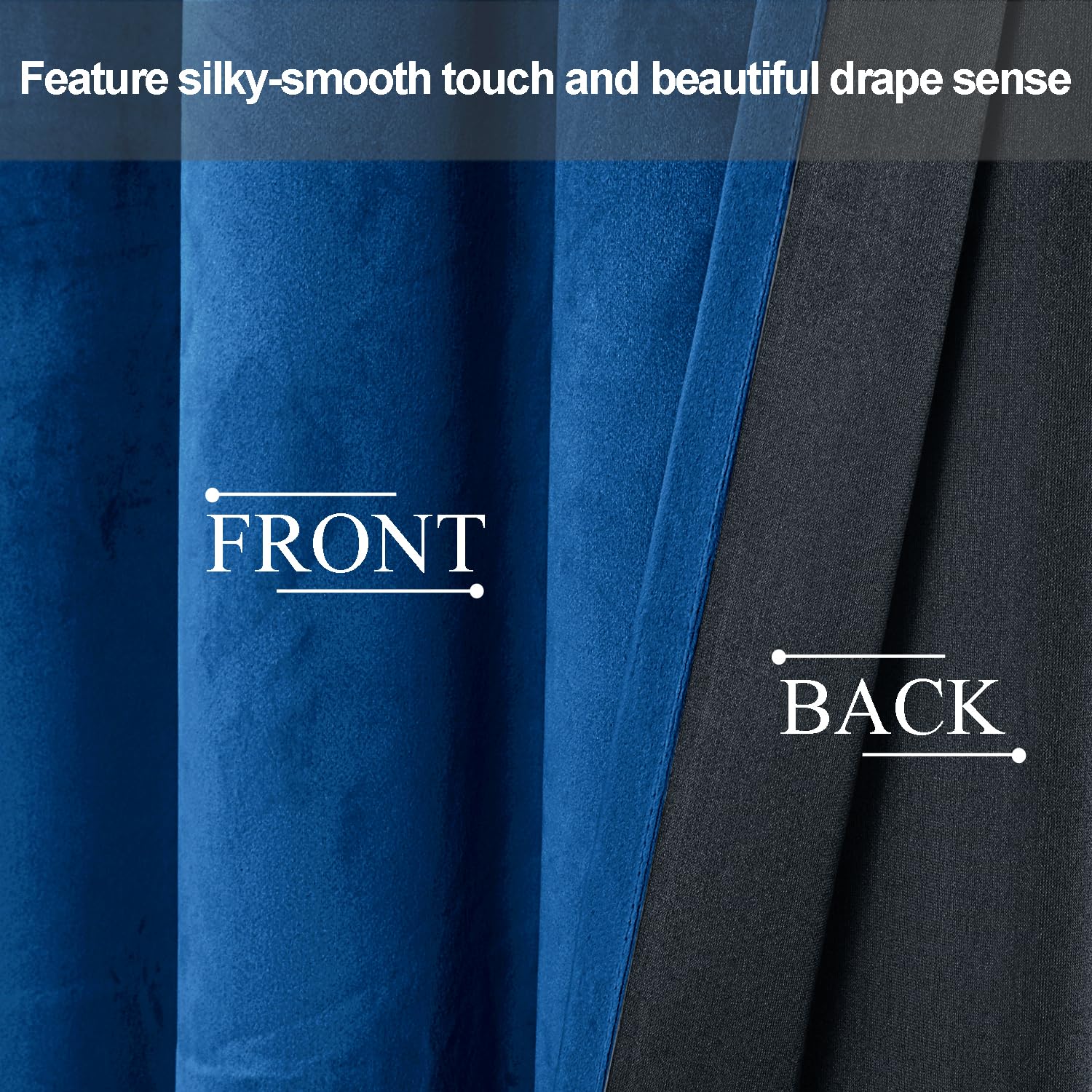 JIUZHEN Velvet Blackout Curtains, Set of 2, Soft Opaque Curtains with Eyelets for Bedroom 140 x 145 cm (Width x Height), Navy Blue - Image 3