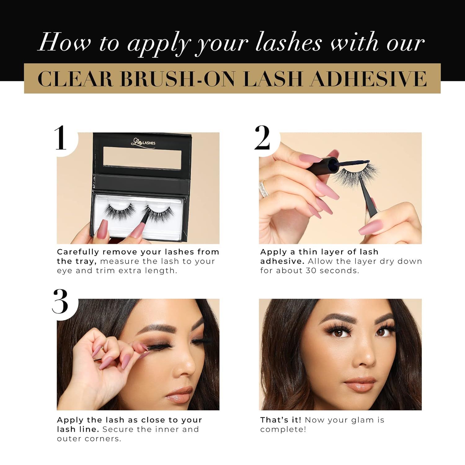 Lilly Lashes Clear Eyelash Glue, Brush On Lash Glue for False Eyelashes, Eyelash Extension Glue for Fake Eyelashes and Natural, Wispy Lashes, Clear Glue Lash Brush, Latex Free Lash Supplies : Beauty & Personal Care