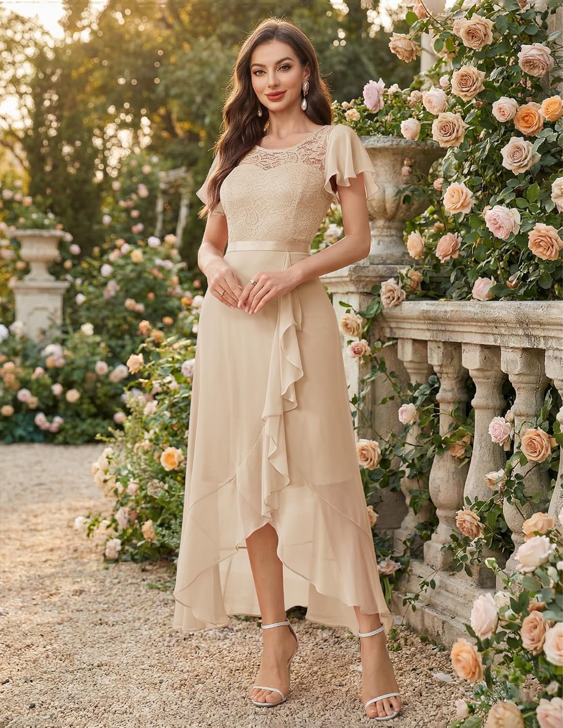BeryLove Formal Dresses for Women 2026 Wedding Guest with Slit Cocktail Elegant Lace Long Prom Dress
