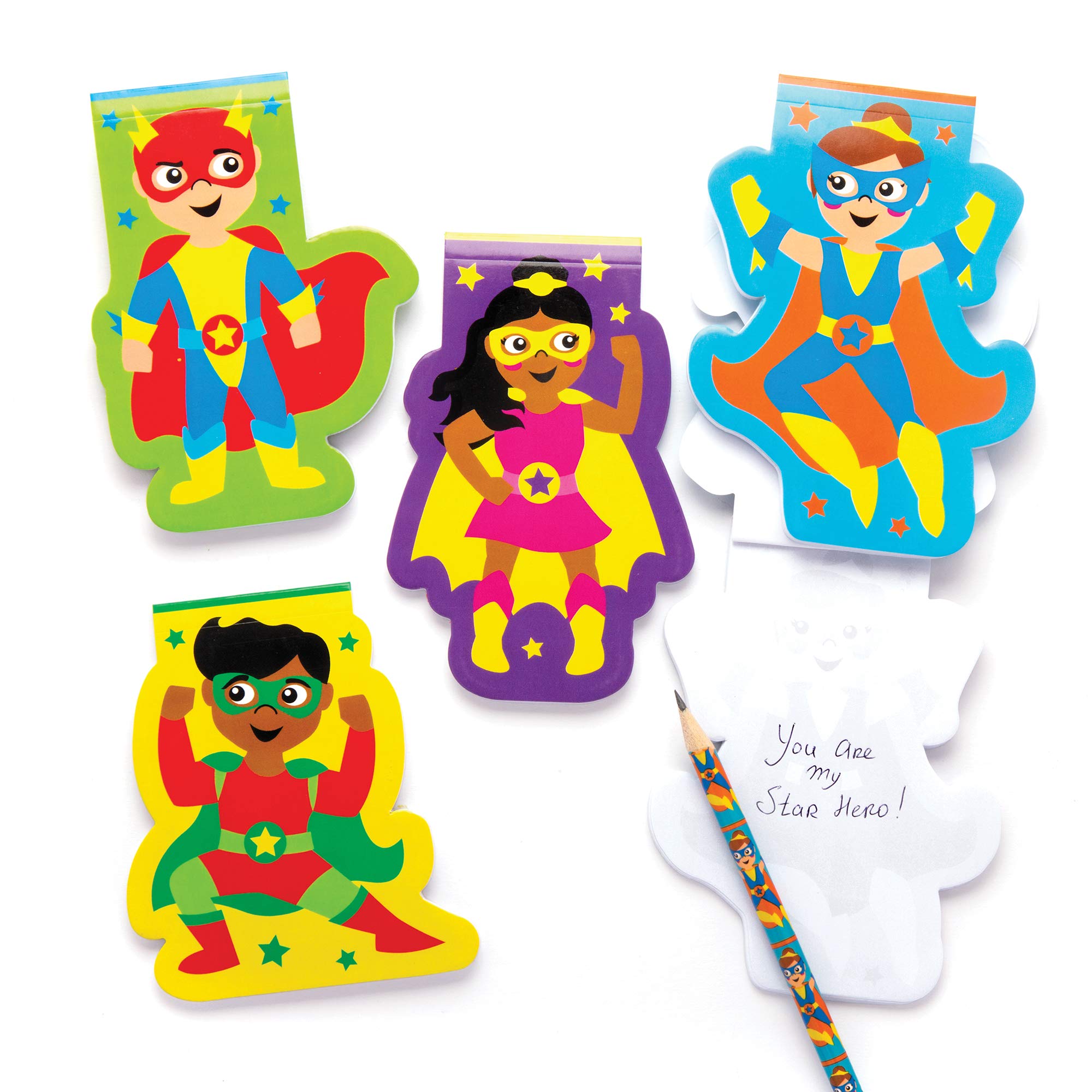 Baker Ross AW708 Star Hero Memo Pads (Pack of 8) Kids Small Drawing, Writing Notebook Perfect for Goodie Bags, Halloween Party Favors, Pinata Filler or Birthday Present