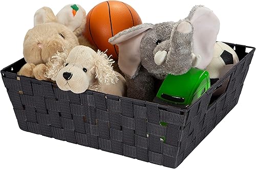 Miniatura 7 de Simplify Bolso grande con correa tejida para estante  Cesta de almacenamiento decorativa  Asas integradas  Organización  Armario  Dormitorio  Baño