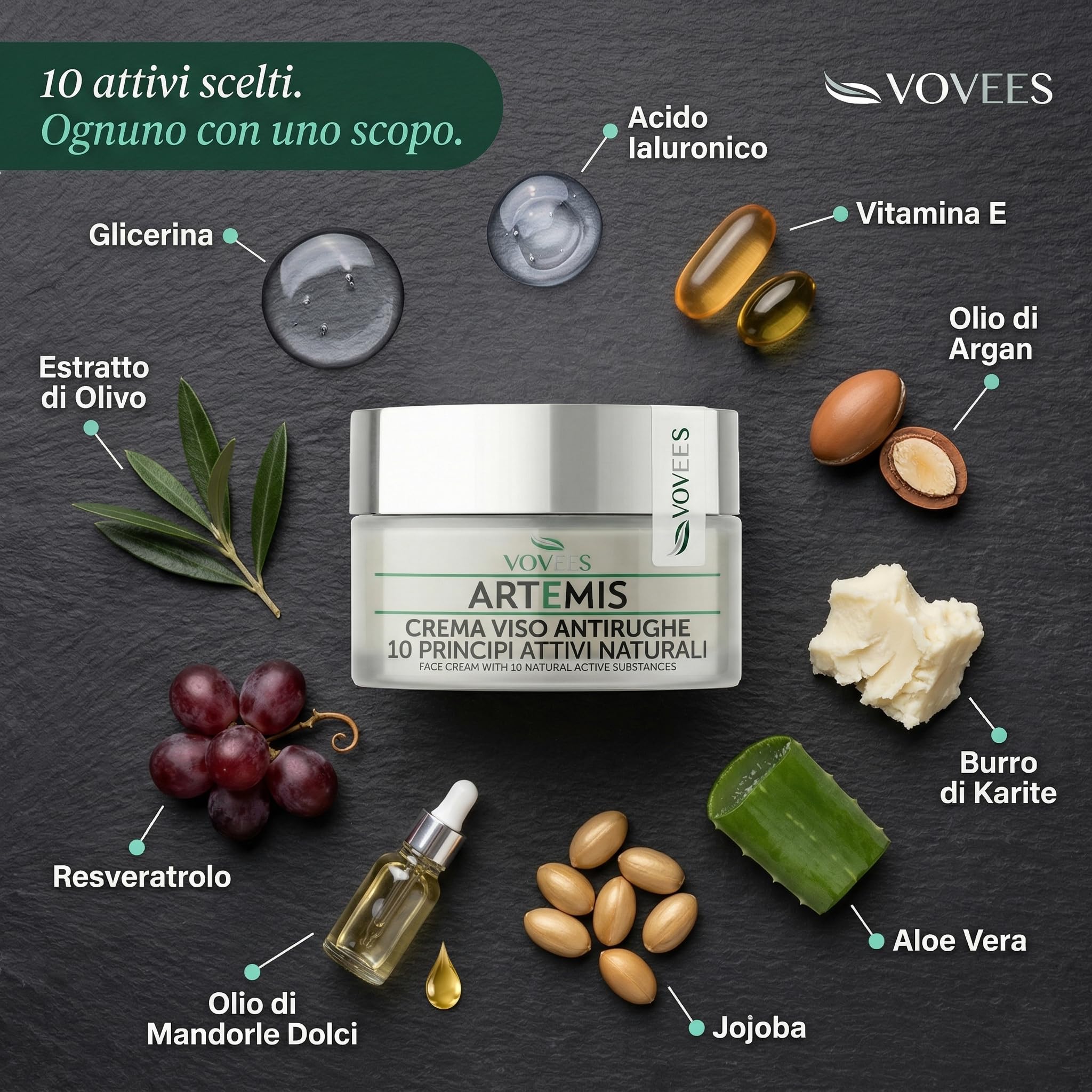 VOVEES ARTEMIS Crema Idratante Viso Antirughe Donna, Pelle Matura, 50 ml