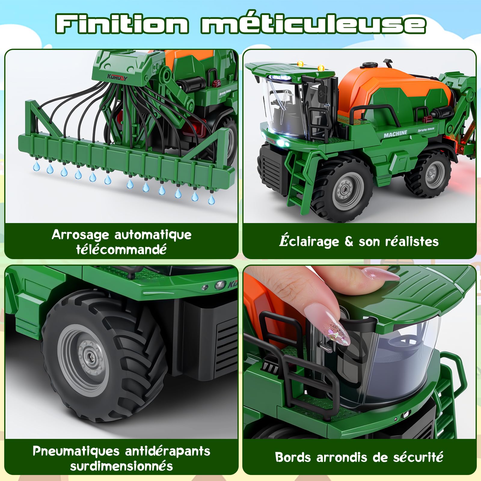 Ulikey Tracteur Enfant Télécommandé avec Irrigation, Jouet Ferme Voiture Télécommandé avec Lumière et Son pour 3-9 Ans Garçons Filles