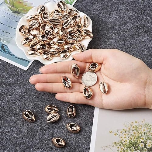 Vista 100 de Cheriswelry 50 cuentas de concha galvanizadas, conchas de cauri en espiral, conchas de mar, verano, playa, cuentas espaciadoras sueltas