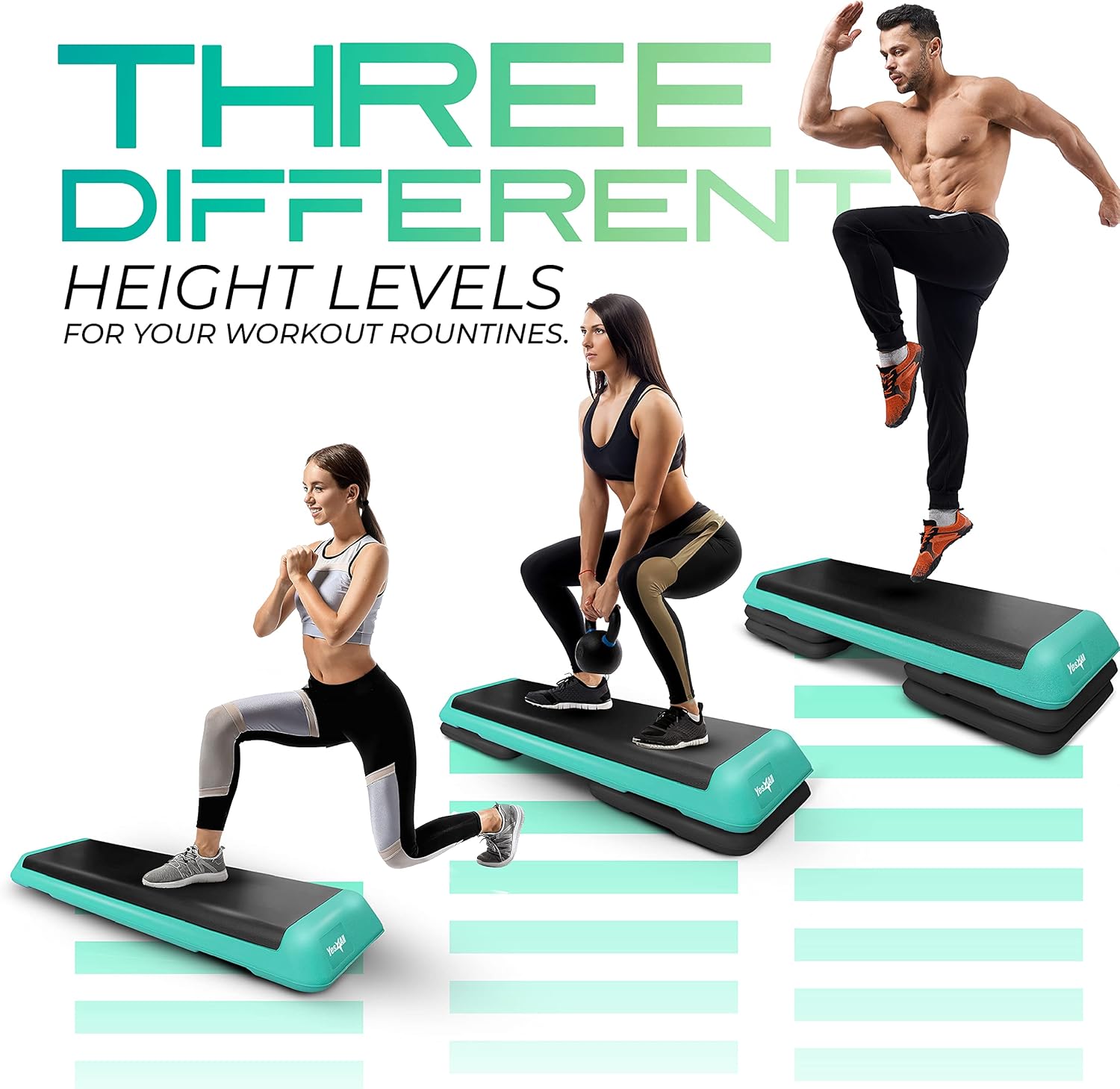 Yes4All LC77 Adjustable Aerobic Step Platform with 4 Risers Exercise Step Platform/Aerobic Stepper, X-Large, Black/Green : Everything Else
