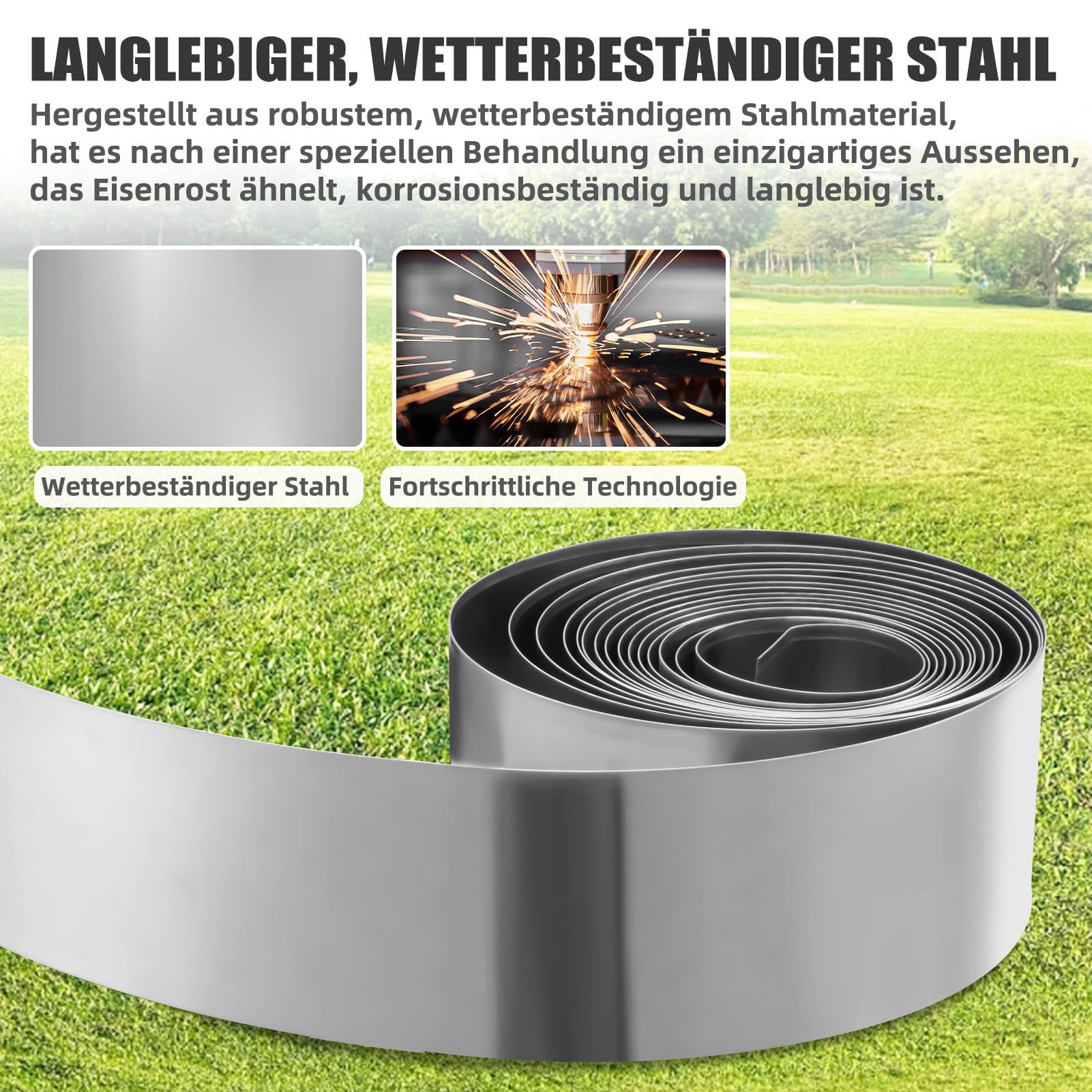 Rasenkante Metall Beeteinfassung 10m, Cortenstahl Rasenkante Höhe 15cm