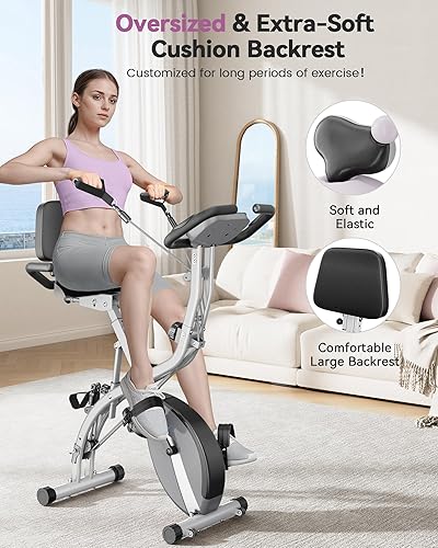 Miniatura 5 de PLENY Bicicleta estática plegable, 5 en 1, bicicleta estacionaria, resistencia magnética, bicicleta vertical de ciclismo de interior con bandas de