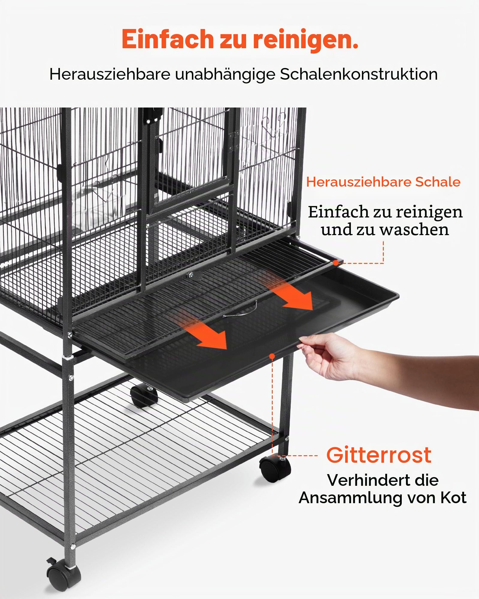 VEVOR Vogelkäfig, 625x425x1370 mm, Vogelvoliere aus Schmiedeeisen mit Sitzstangen, Schale & Kunststoff-Futternäpfen, Rollen, Vogelhaus für Papageien, Blaumeisen, Nymphensittiche & Kanarienvögel