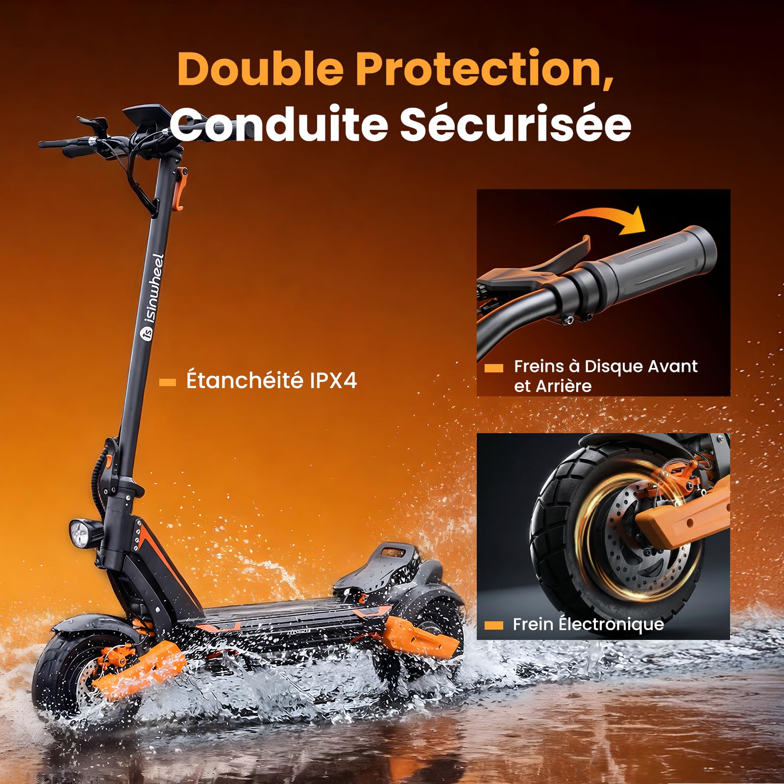 isinwheel GT1Dual Trottinette Électrique Adulte Tout Terrain, Double Moteur Commutable, Batterie 48V 13Ah 60 km Autonomie, Pneus 10" Off-Road, Clignotants LED, Double Frein, Pliable, Charge Max 150 kg