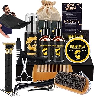 Beard Growth Kit, Beard Kit, Beard Grooming Kit W/Beard Wash, Beard Roller, Beard Balm, Beard Wash, 2 Pack Beard Growth Oil, Brush, Comb, T-Blade Trimmer, Scissors Beard Care Kit, Gifts For Men/Dad.