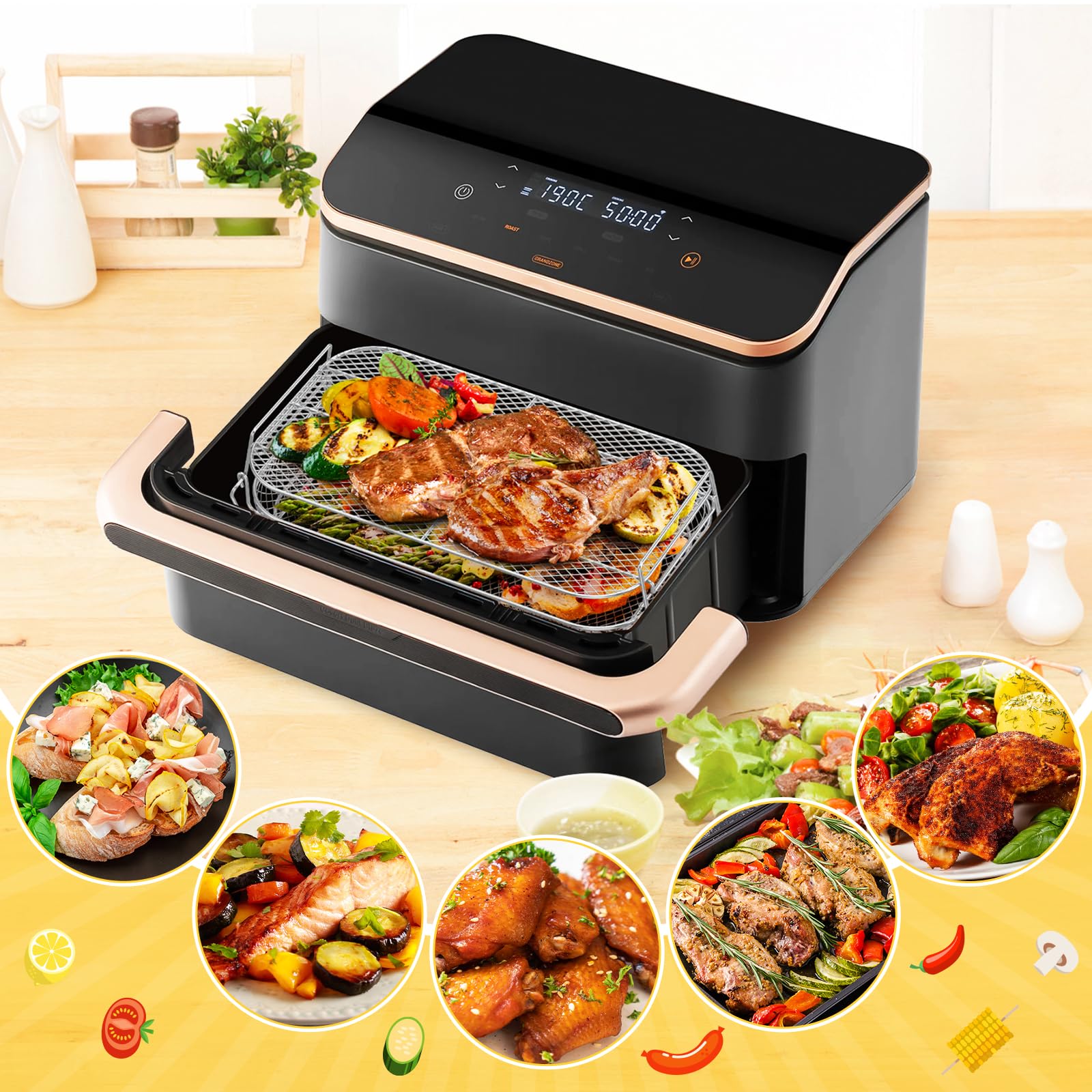 UNBOX Accessori Friggitrice ad Aria - Accessori Airfryer Doppia 1×10,4L e 2×5,2L per Ninja Foodi Flexdrawer AF500EU 10,4L e Cosori Dual Blaze 10L - Con Teglia in Silicone e eBook di Ricette
