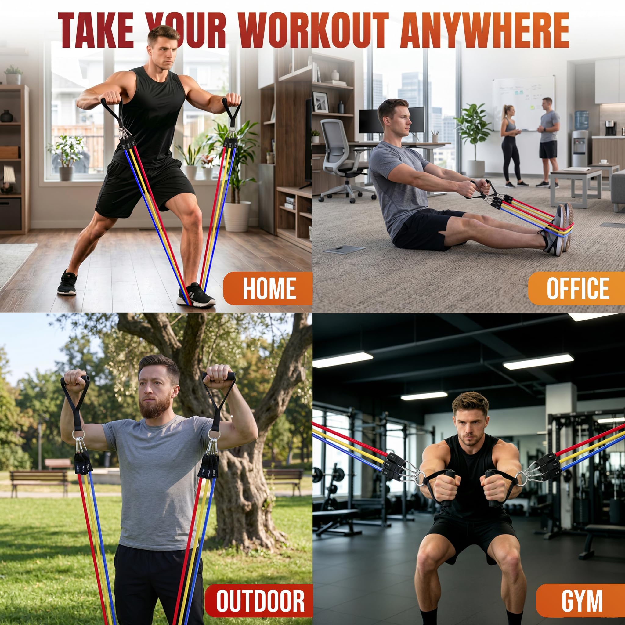 WHATAFIT 11er Widerstandsbänder Set, Fitnessbänder, Gymnastikband, Theraband, Terrabänder, Resistance Bands, Fitnessgeräte für Zuhause mit Zubehör für Physiotherapie & Heimtraining