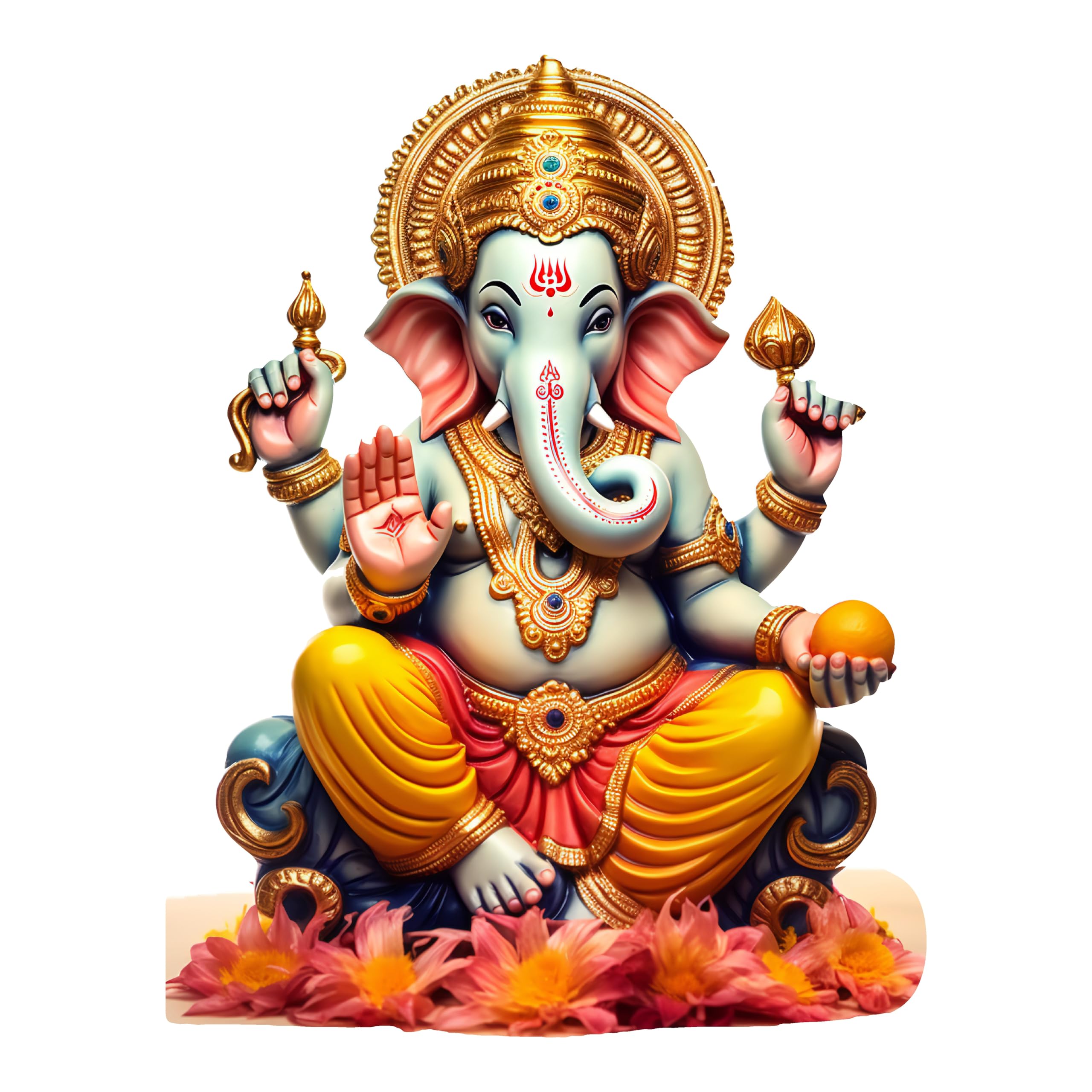 CreativeEdge PVC Vinyl Wall Sticker Lord Ganesha Sitting with Flowers Design Multicolor, 61 cm x 47 cm