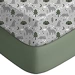 Yoofoss Pack and Play Sheets Fitted, Mini Crib Sheets 2-Pack for Pack N Play Mattress, Stretchy Playard Sheet, Soft and Breathable Gray-Green+Fox