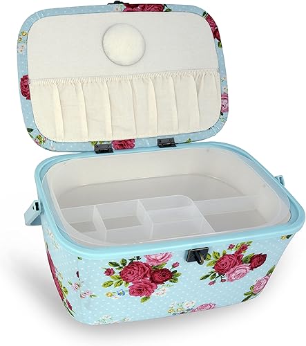 Miniatura 2 de Dritz Cesta de coser grande ovalada, azul floral