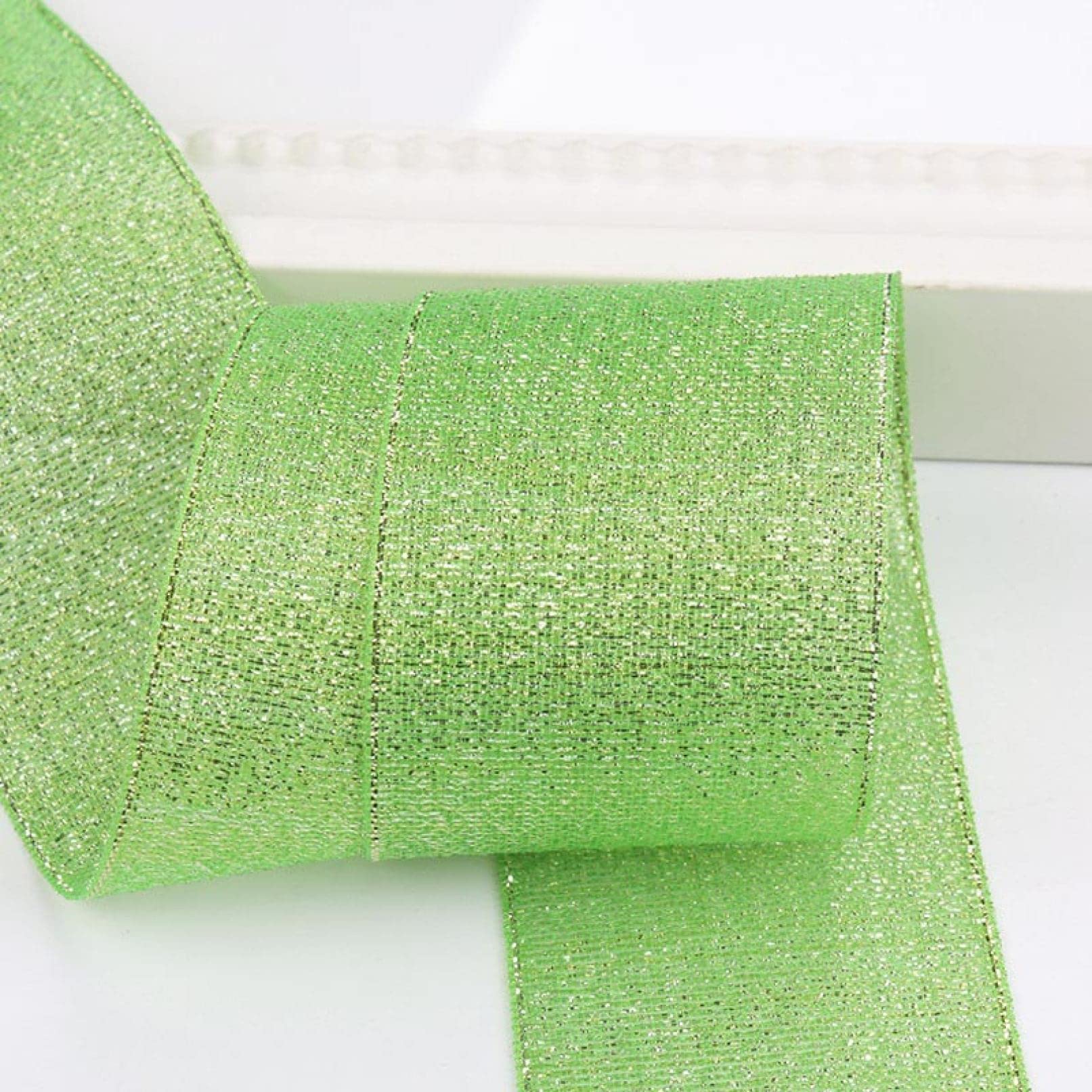 10 Yards Metallic Glitter Ribbon, Multi Sizes Double Face Ribbons, Shiny Decorative Ribbon for Gift Bouquet Wrapping