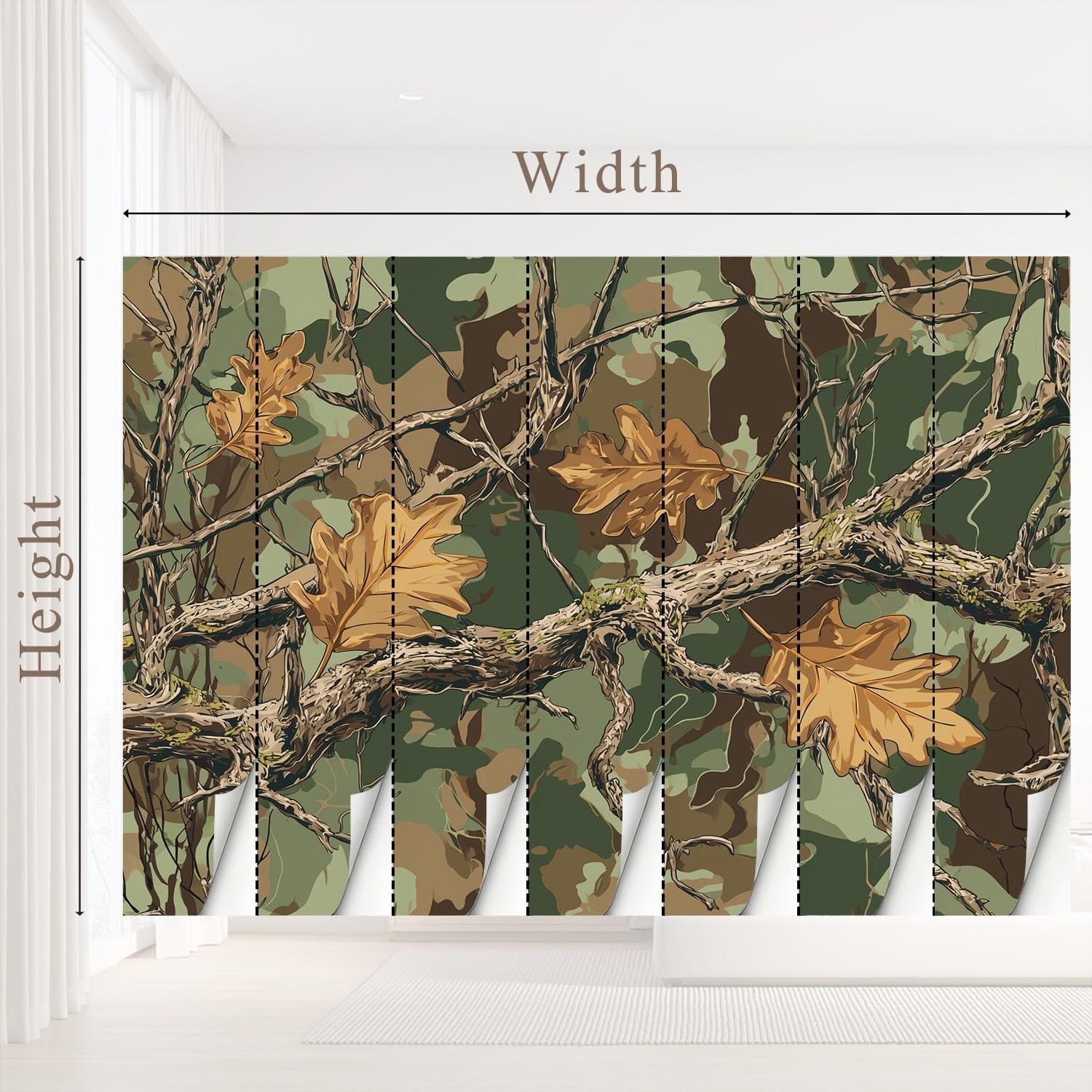 Tapeta 3D retro roślina 274 x 254 cm, mural ścienny, liście dębu, kamuflaż, tapeta do sypialni, przedszkola, malowniczego ogrodu, wisząca