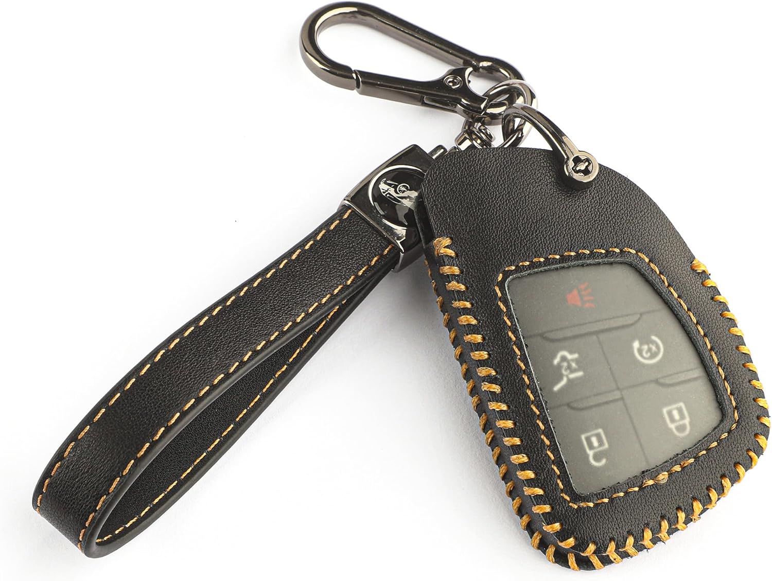 for Chevy Key Fob Cover with Keychain, Leather Car Key Case Full Protector Fit for Chevy Silverado Suburban Tahoe Colorado GMC Terrain Yukon XL Smart Acadia Canyon Sierra 3 4 5 6 Buttons, Black