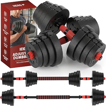 Adjustable Dumbbells Set with Barbell | Adjustable Weights for Home Gym Training | Free Weights Set for Men & Women | Strength Training, Weight Lifting, Bicep & Tricep | Non-Slip Grip