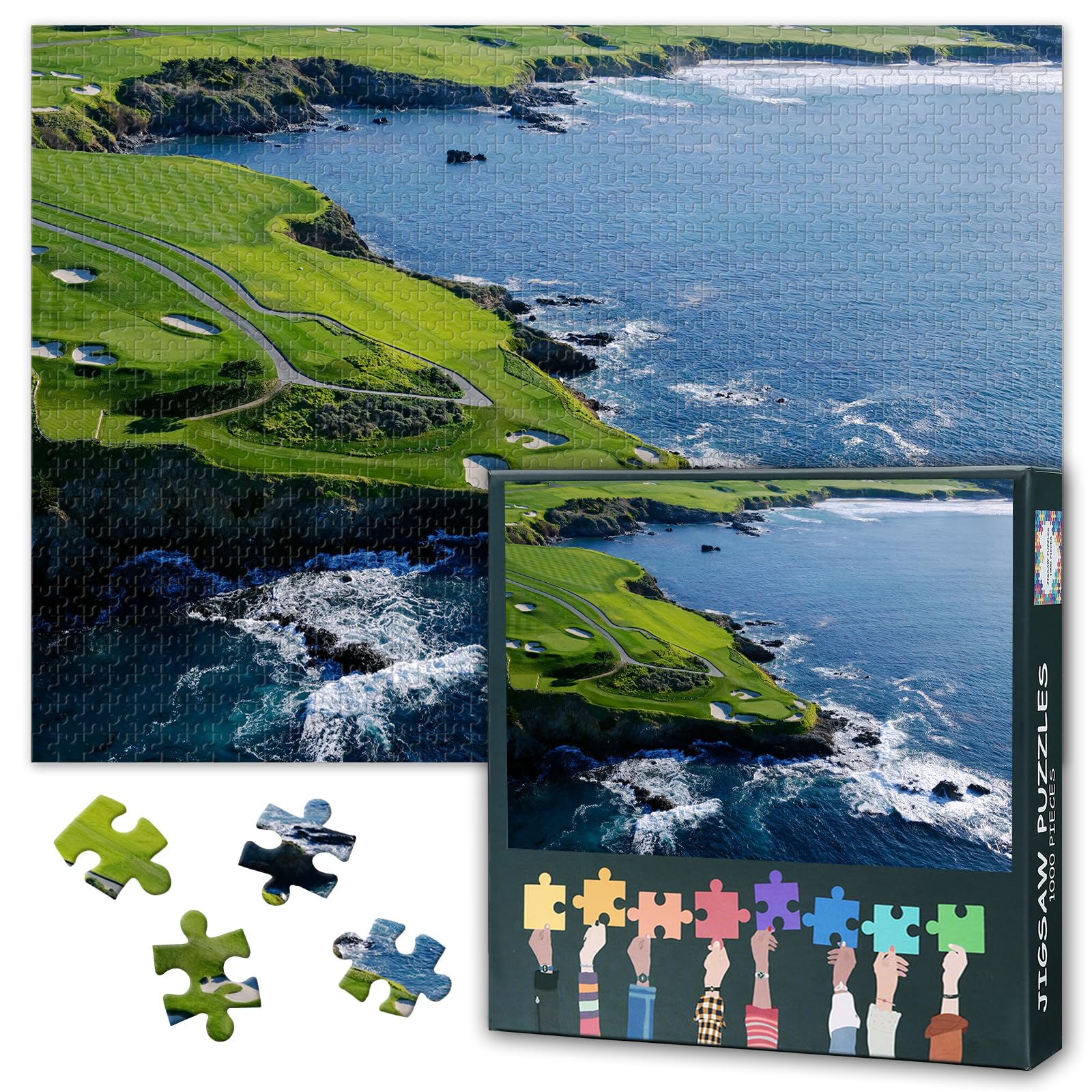 1000 Piece Jigsaw Puzzle for Adults California Coastal Art Pebble Beach Golf Course Scenic Ocean View Landscape Wall Decor Puzzle 27.5x19.7 Inches Home Office Gift