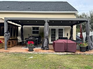 Domi Outdoor Louvered Pergola 12x20FT Full Aluminum Structure,Patio Rainproof Pergola with Two Independently Adjustable Roof for Patio Backyard Garden w/Curtains and Netting - Dark Gray