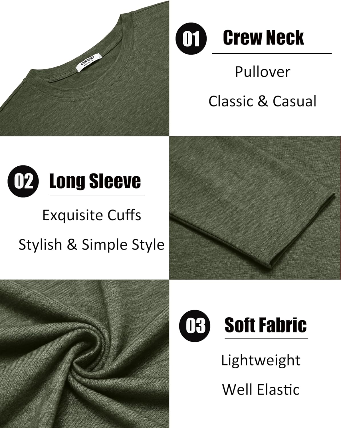 COOFANDY Men's Crew Neck T-Shirt Long Sleeve Casual Pullover Tees Soft Stretch Basic Tee Shirts - Image 5