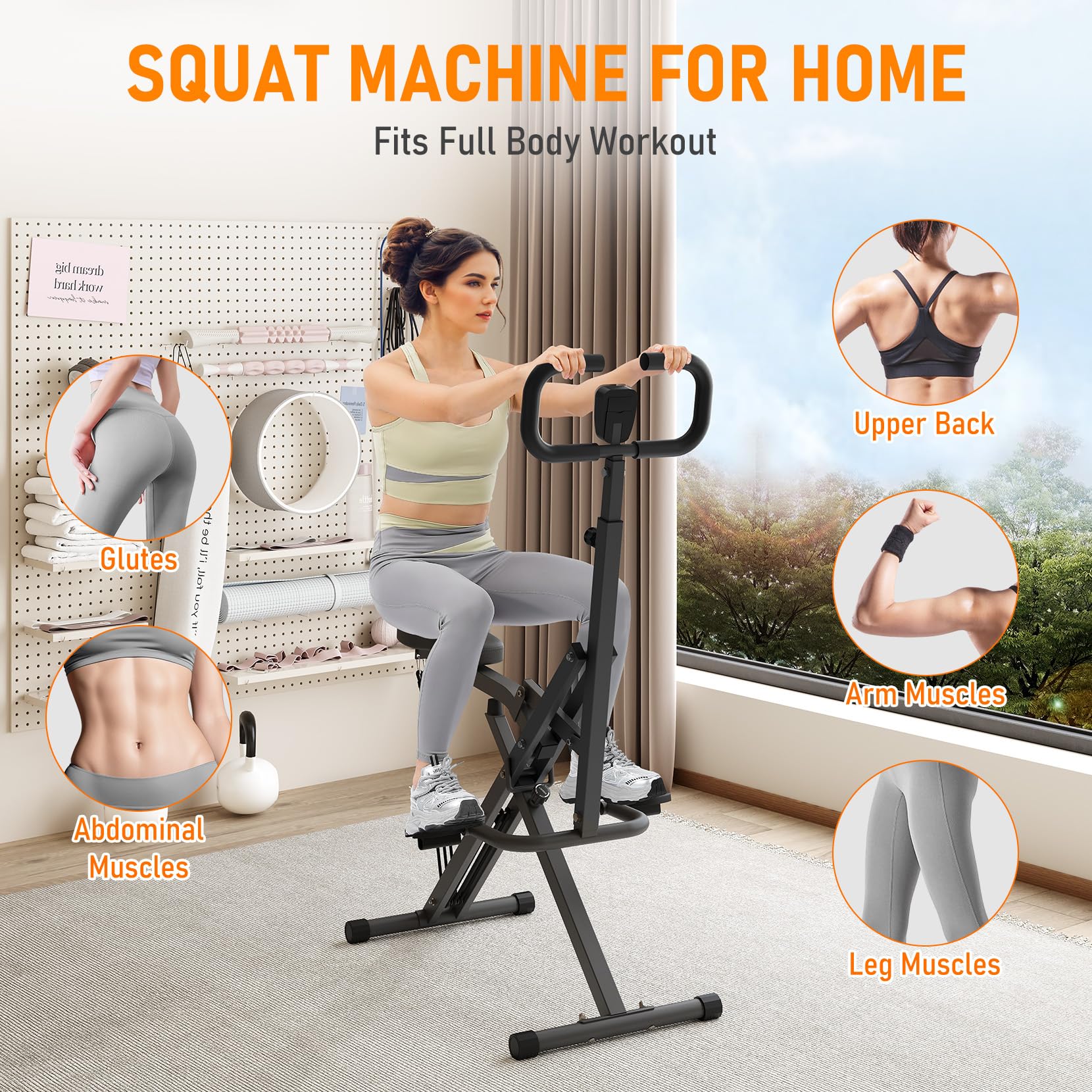 Squat Assist Trainer, faltbares Rudergerät mit verstellbarem Widerstand für Heim-Fitnessstudio, ideal für Arm-, Gesäß- und Beintraining, kompaktes Trainingsgerät