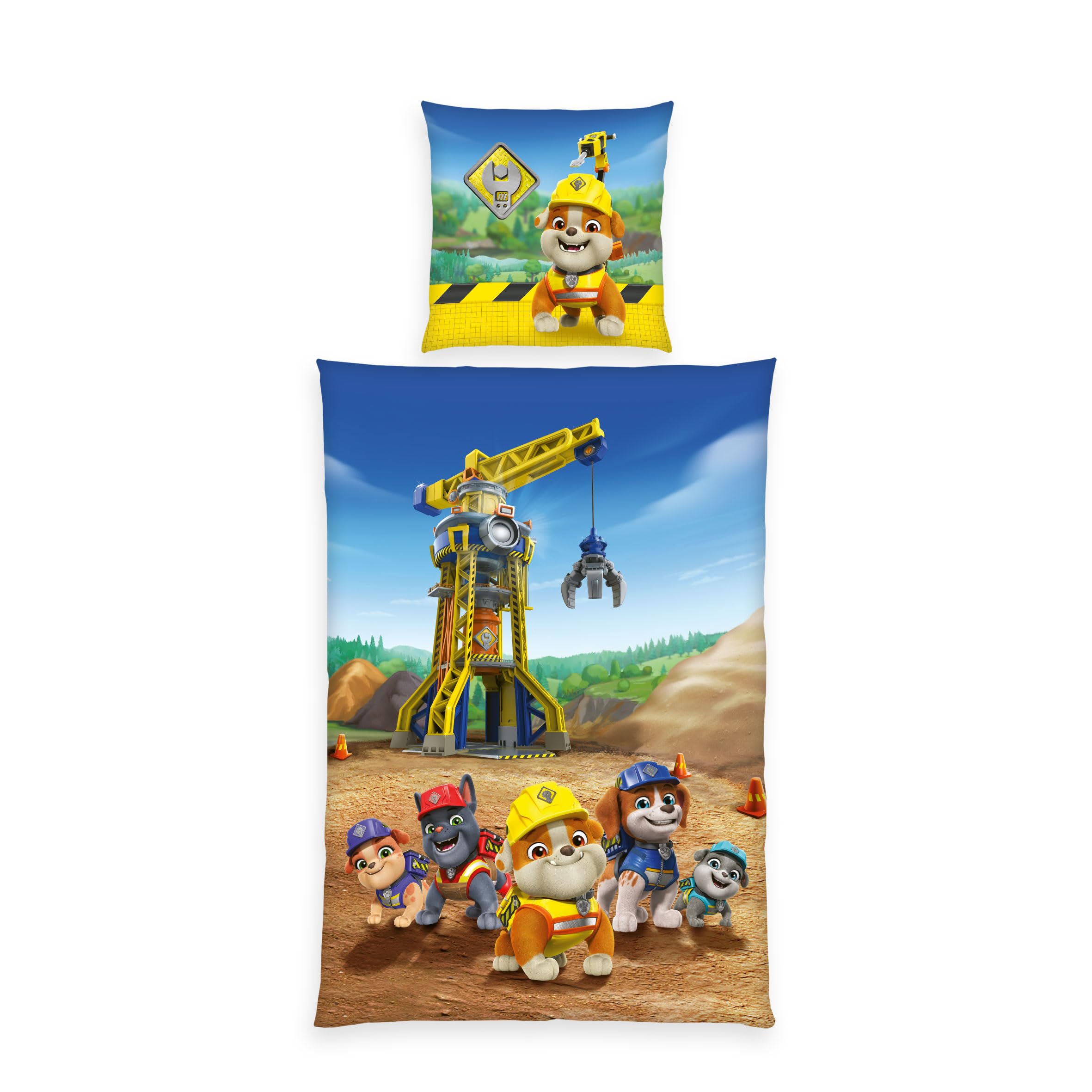 Herding Rubble and Crew Bed Linen, Pillowcase Approx. 80 x 80 cm, Duvet Cover Approx. 135 x 200 cm, with Zip, 100% Cotton
