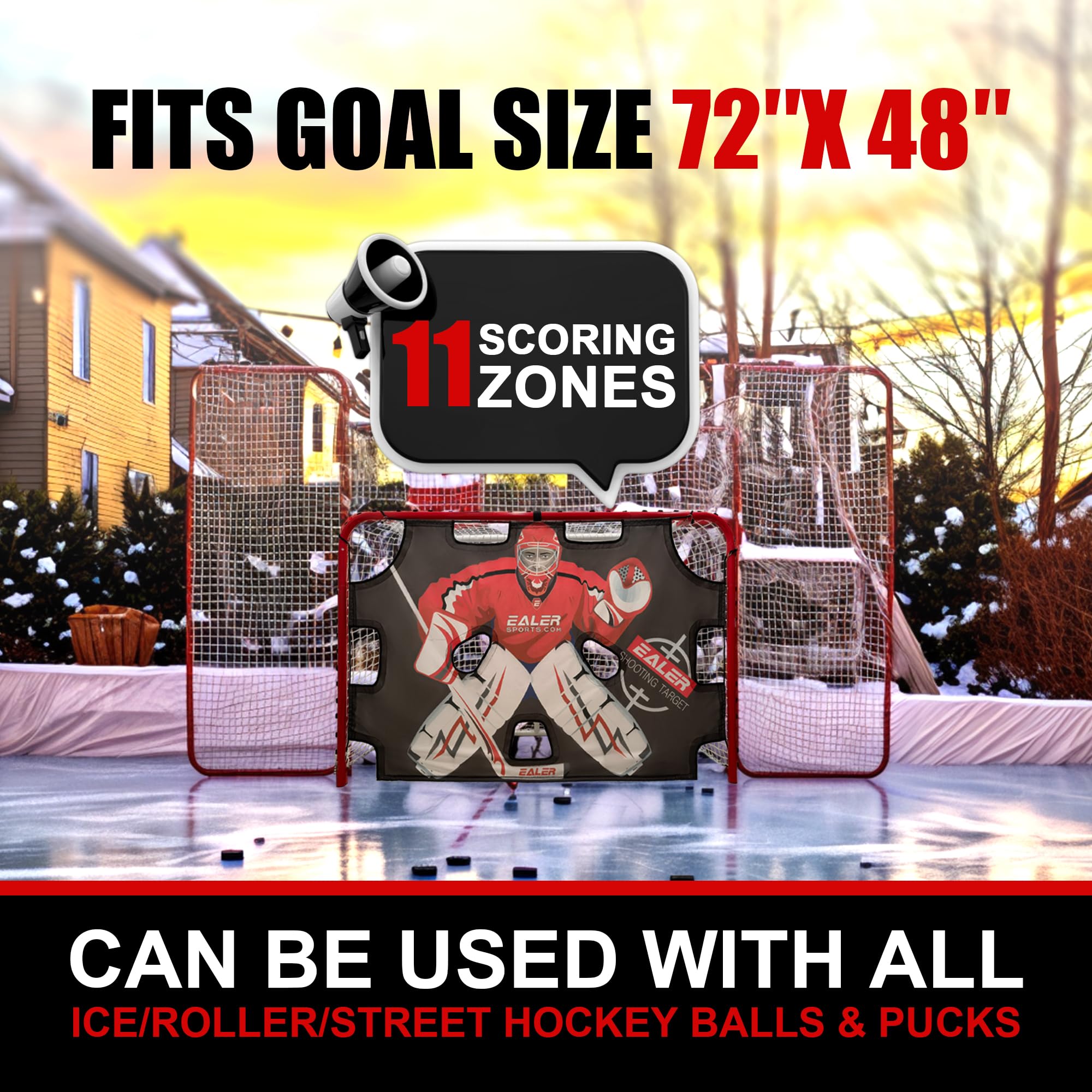EALER HTST50 72'' x 48'' Hockey Goalie Shooting Target - Hockey Goal Practice Targets with 11 Target Holes - Premium Tear-Proof Heavy-Duty Fabric