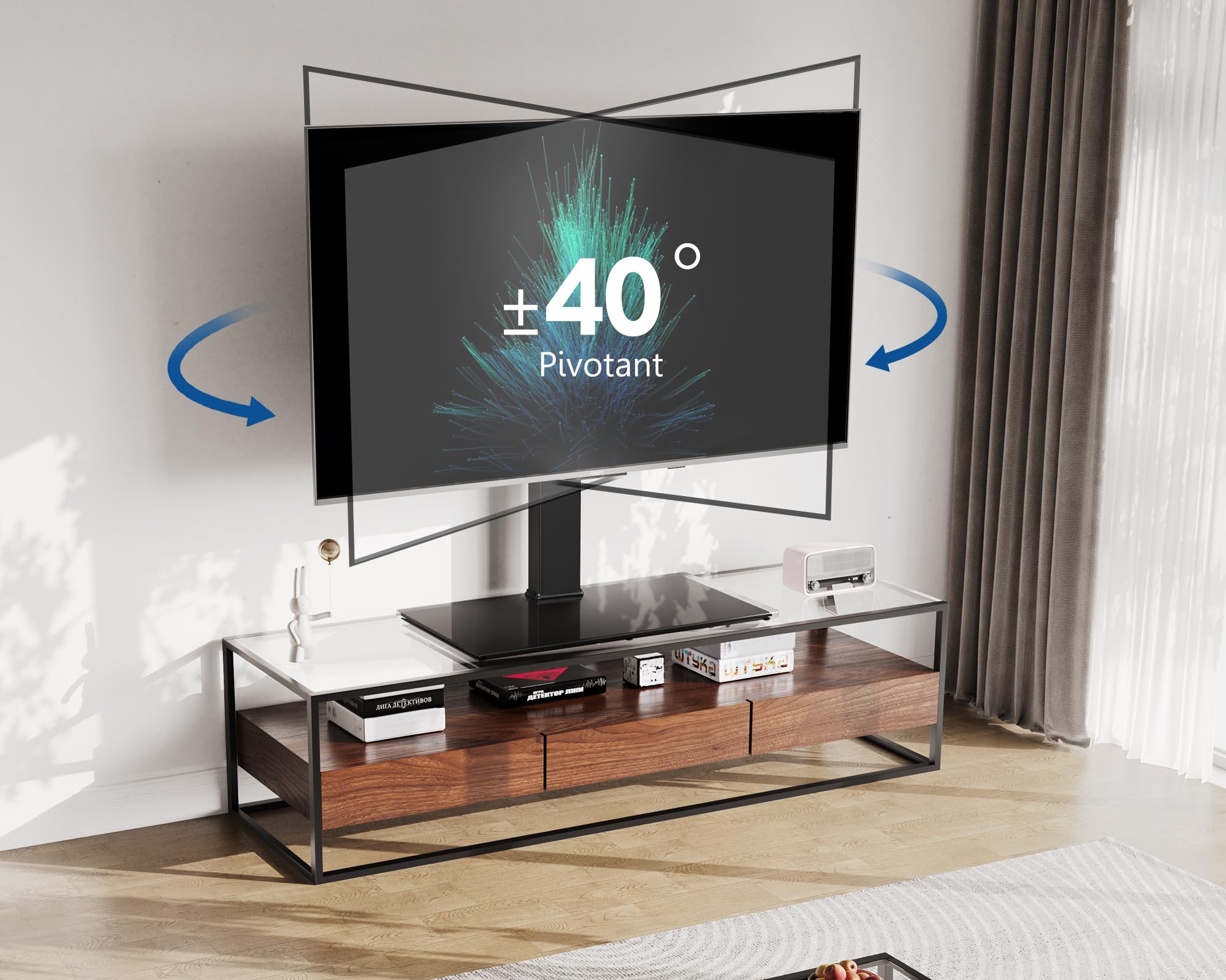 FITUEYES Support TV sur Pied, avec Base en Verre Trempé, 50-85 Pouces