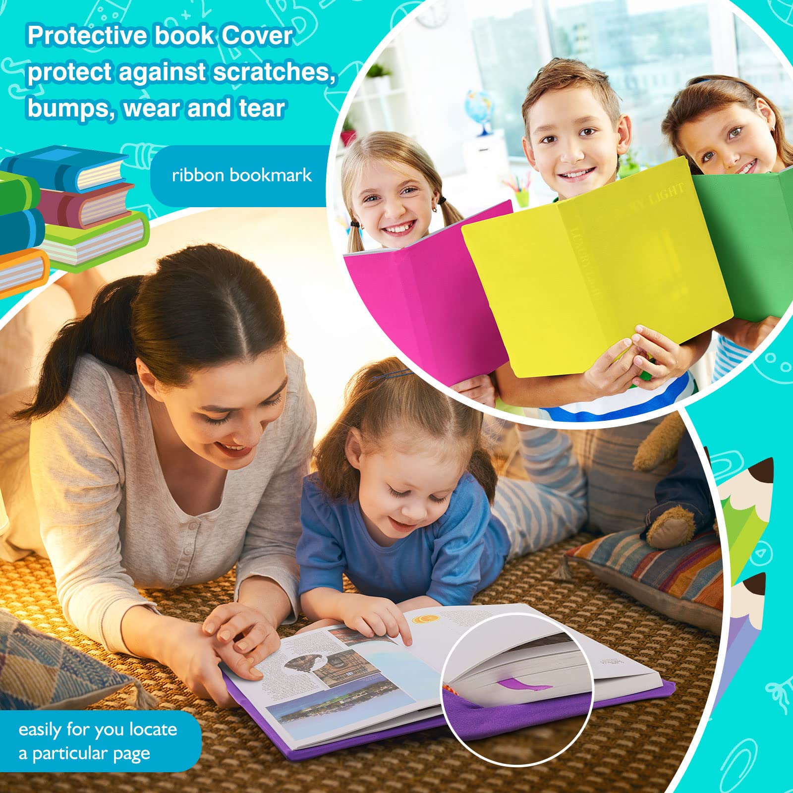 Sherr 14 copertine elastiche per libri da 37,9 x 22,9 cm, colorate, elastiche, resistenti, lavabili e riutilizzabili, per la maggior parte dei libri con copertina rigida, circa 22,9 x 30,5 cm