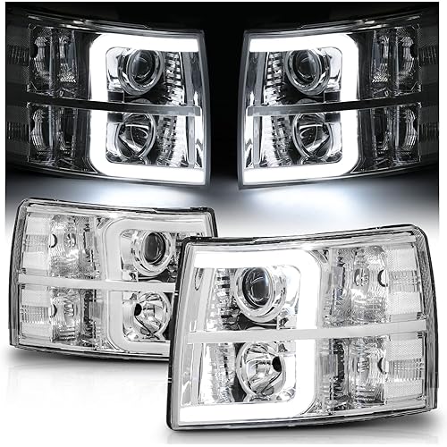 M-AUTO Projector Headlights Assembly Compatible with 07 08 09 10 11 12 13 Chevy Silverado 1500/07-14 Silverado 2500 3500 & HD Models, Black Housing Driver and Passenger Side Pair Set