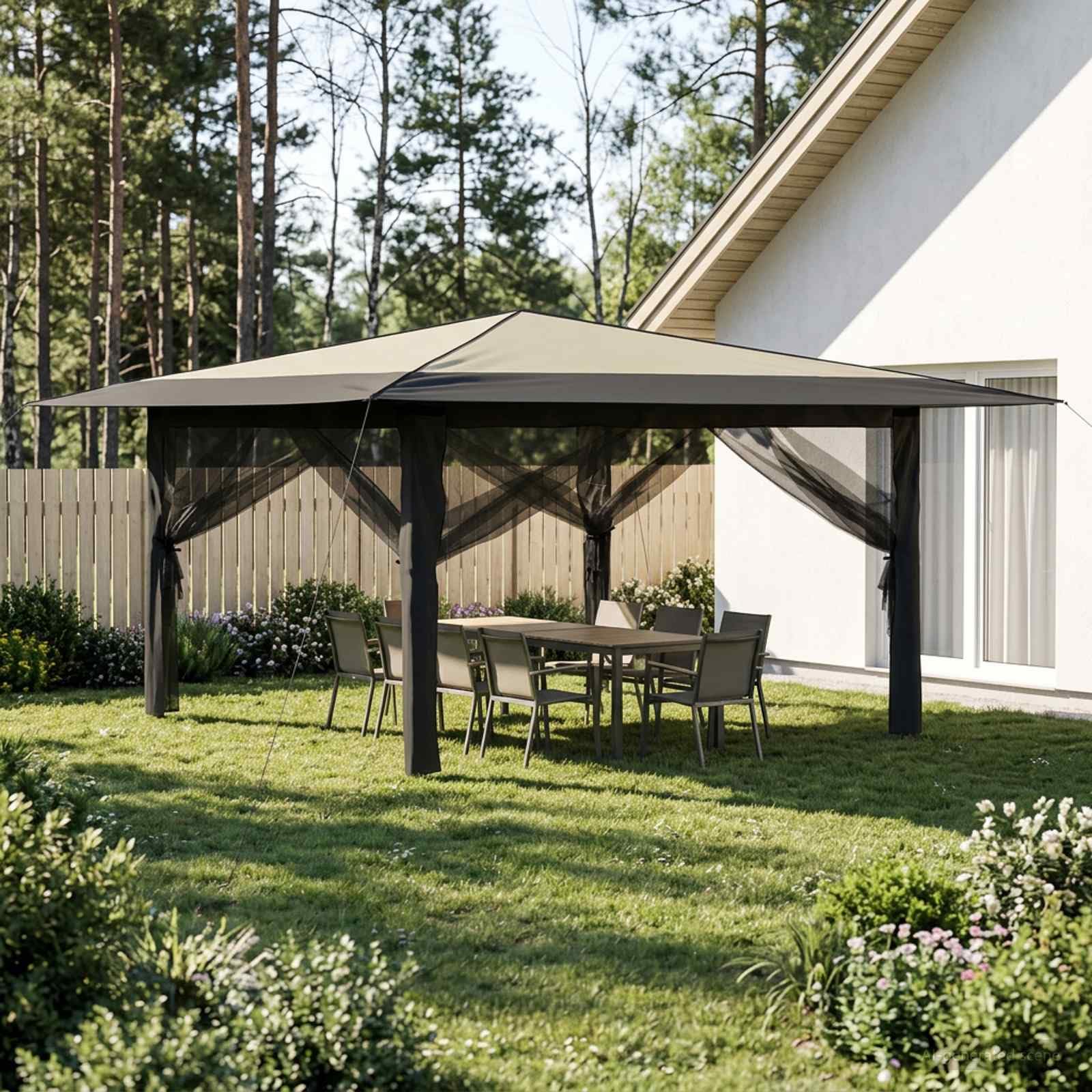 vidaXL Gazebo con 4 Pareti Laterali 4 x 4 m Crema e Antracite