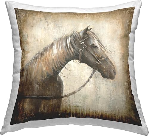 Stupell Industries Liz Jardine - Almohada rústica con diseño de cabestro, 18 x 18 pulgadas, color marrón