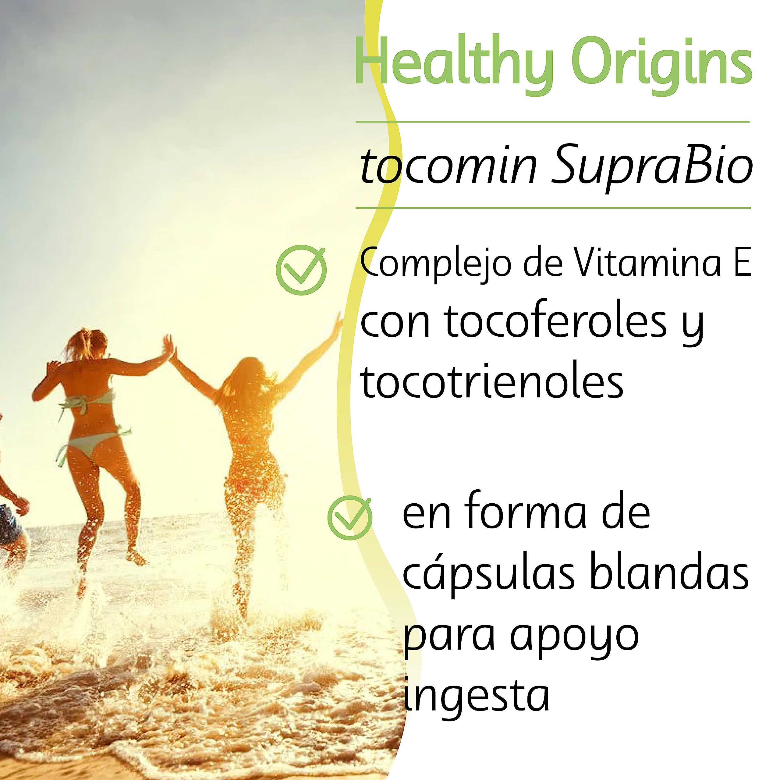 Healthy Origins, Tocomin Natural SupraBio, 50mg, 60 Cápsulas blandas, Probado en Laboratorio, Vitamina E, Sin Gluten, Sin Soja, No GMO