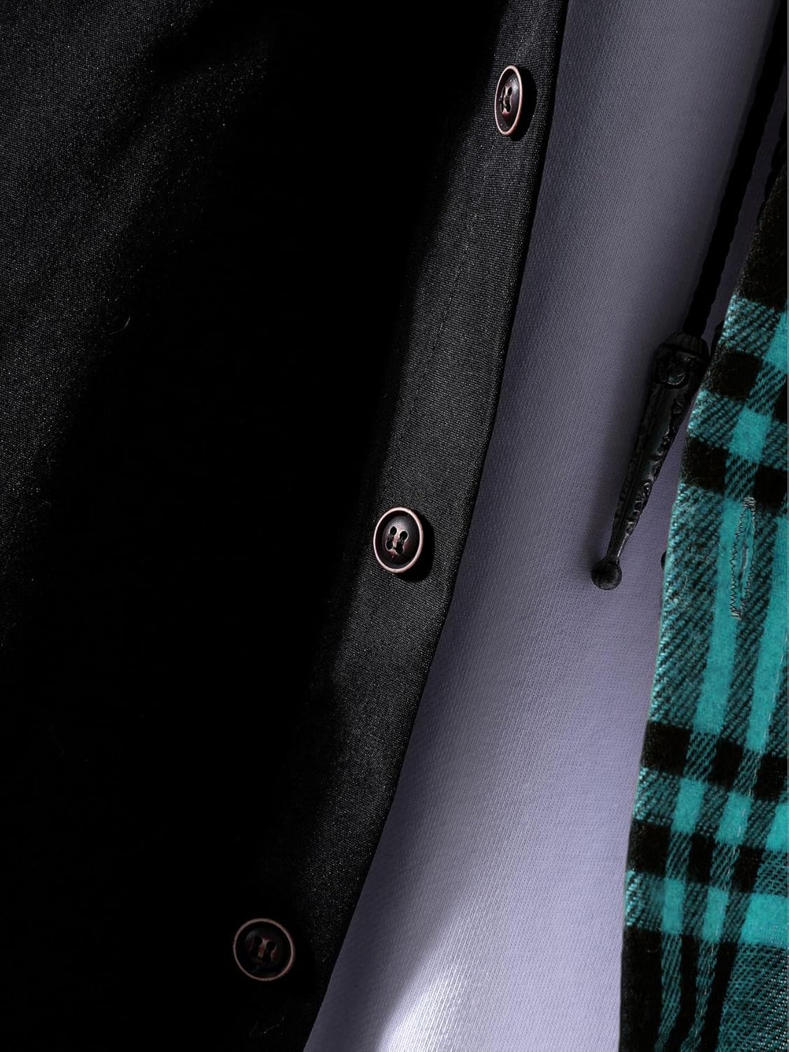 OYOANGLE Men's Colorblock Plaid Print Button Down Long Sleeve Pocket Collared Shirts Top - Image 4