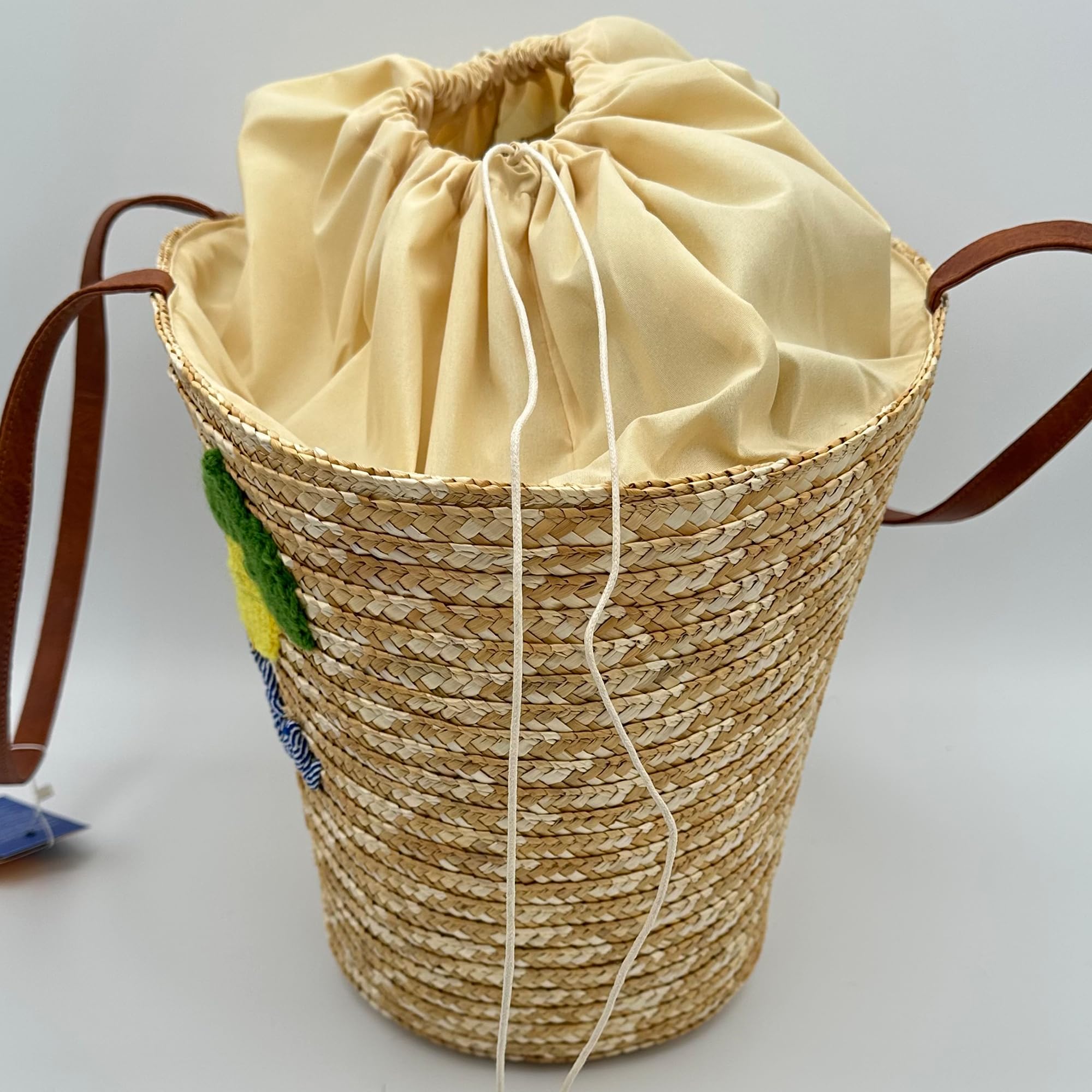 Bolsa de paja con bordado de limones, cesta mar con asas, 57 x 33 x 24 cm - BAG 207