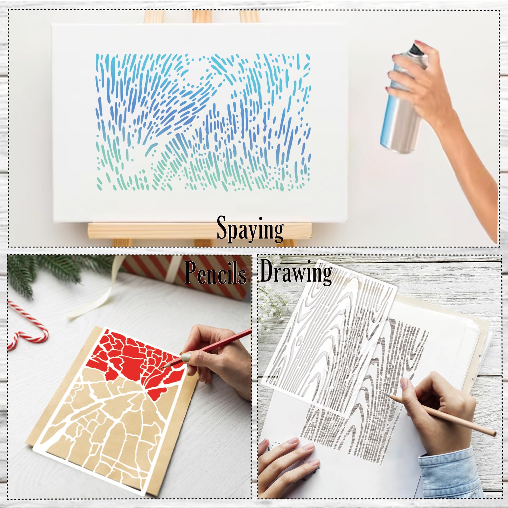 8 plantillas de ladrillo con textura geométrica abstracta para pintar vetas de madera, plantillas mixtas de mármol agrietado, pintura en aerosol, plantillas de capas para muebles, manualidades