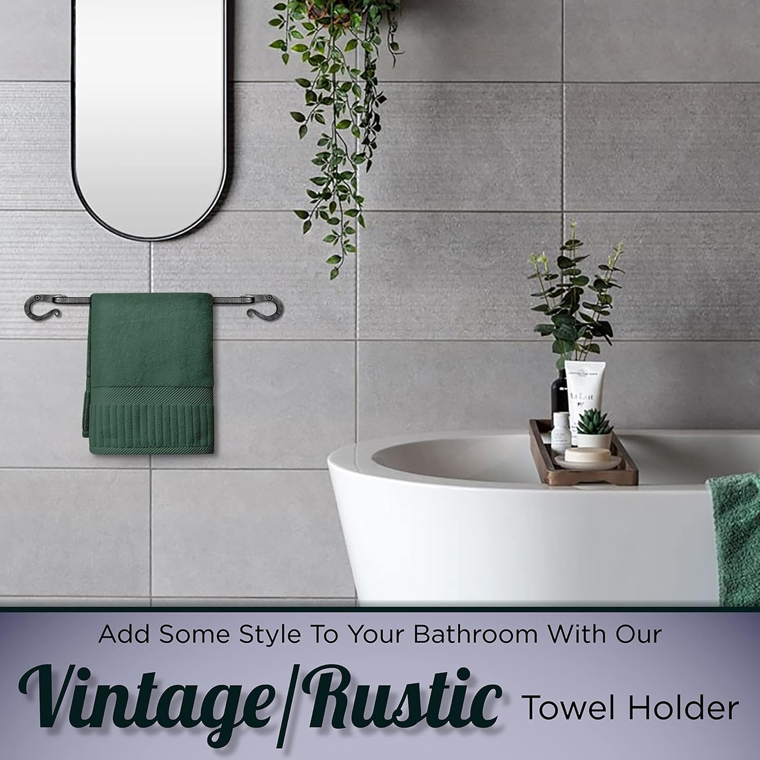 Blacksmith Handmade Wall Mounted Wrought Iron Towel Bar Holder - Small, (Black, 14 Inch)