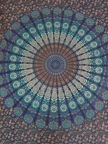 Miniatura 3 de Tapiz indio de pavo real profundo, hippie, bohemio, meditación, mandala tapices para colgar en la pared, arte de pared indio, 86 x 94 pulgadas