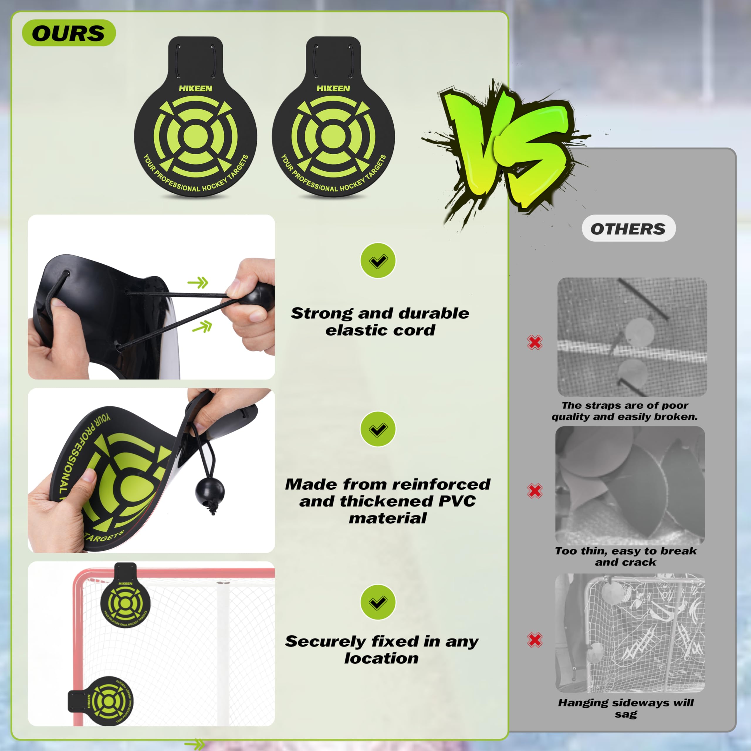 BOOSTEADY Lot de 4 Cibles de Tir pour Hockey sur Glace, Cibles de Gardien de But de Hockey en PVC Robuste de 5 mm d'Épaisseur, Equipement d'Entraînement pour Crosse & Hockey - 5