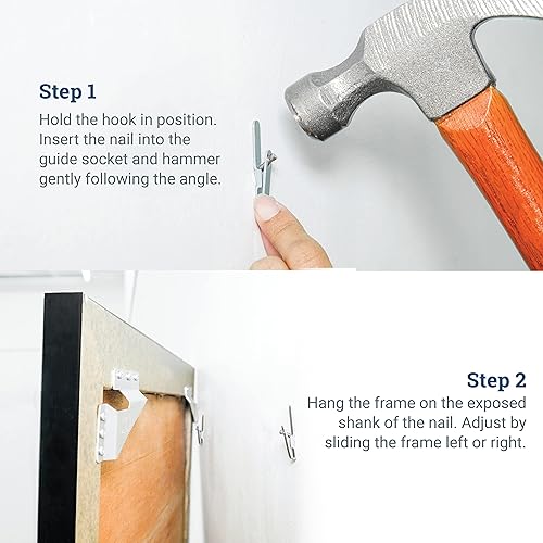 Miniatura 6 de Picture Hang Solutions Juego de ganchos y clavos de repuesto para ganchos de pared grandes, paquete de 5, soporta 60 libras