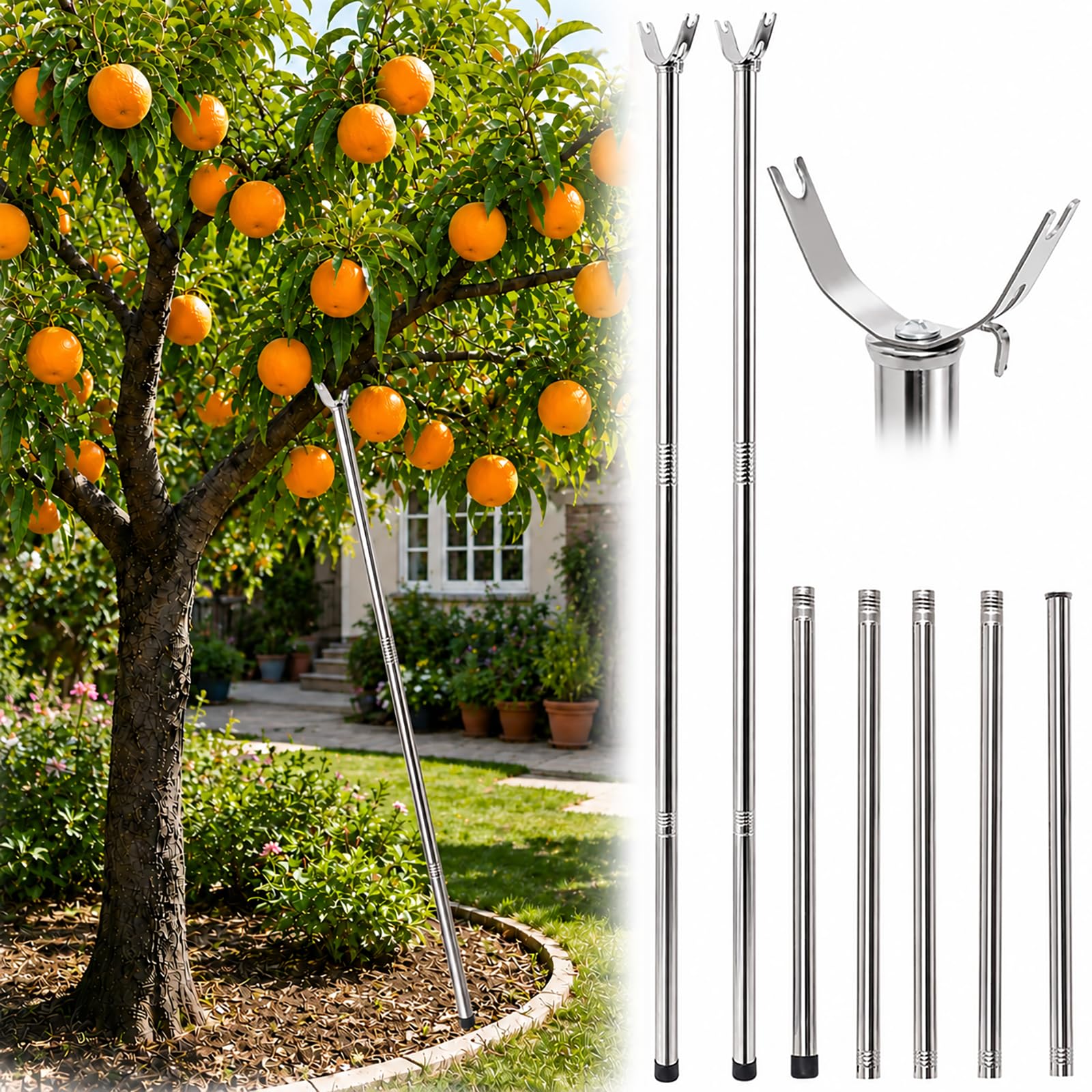 BEUTFQL 2 Pack Stainless Steel Tree Support Pole with U-Shaped Head, Adjustable 17.3"-78.3" Tree Branch Support, Tree Stakes and Supports for Leaning Trees, Tree Stabilizer Kit, Portable Tree Support