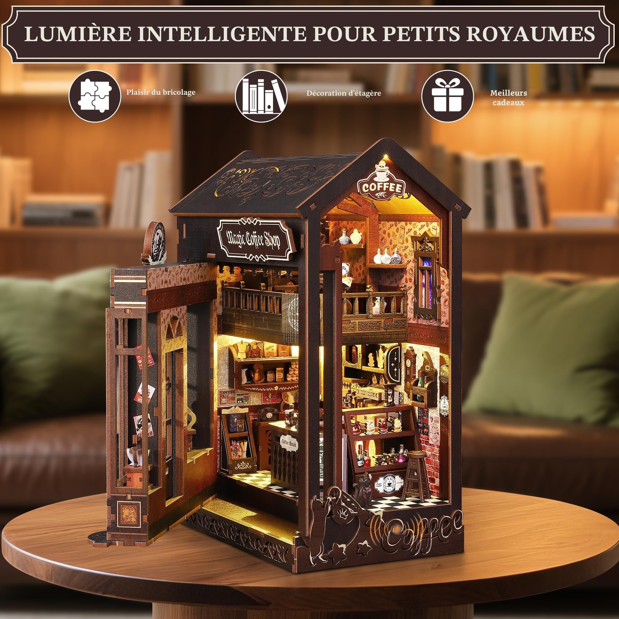 Book Nook Kit pour Adultes: LUMYCE DIY Maison de Poupee Booknook Puzzle 3D en Bois - Maquette Maison Miniature a Construire Décoration avec lumière LED pour Adolescents et Adultes