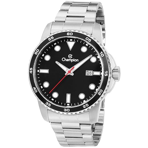 Relógio Champion, Masculino CA31677T com calendário todo em aço prateado.