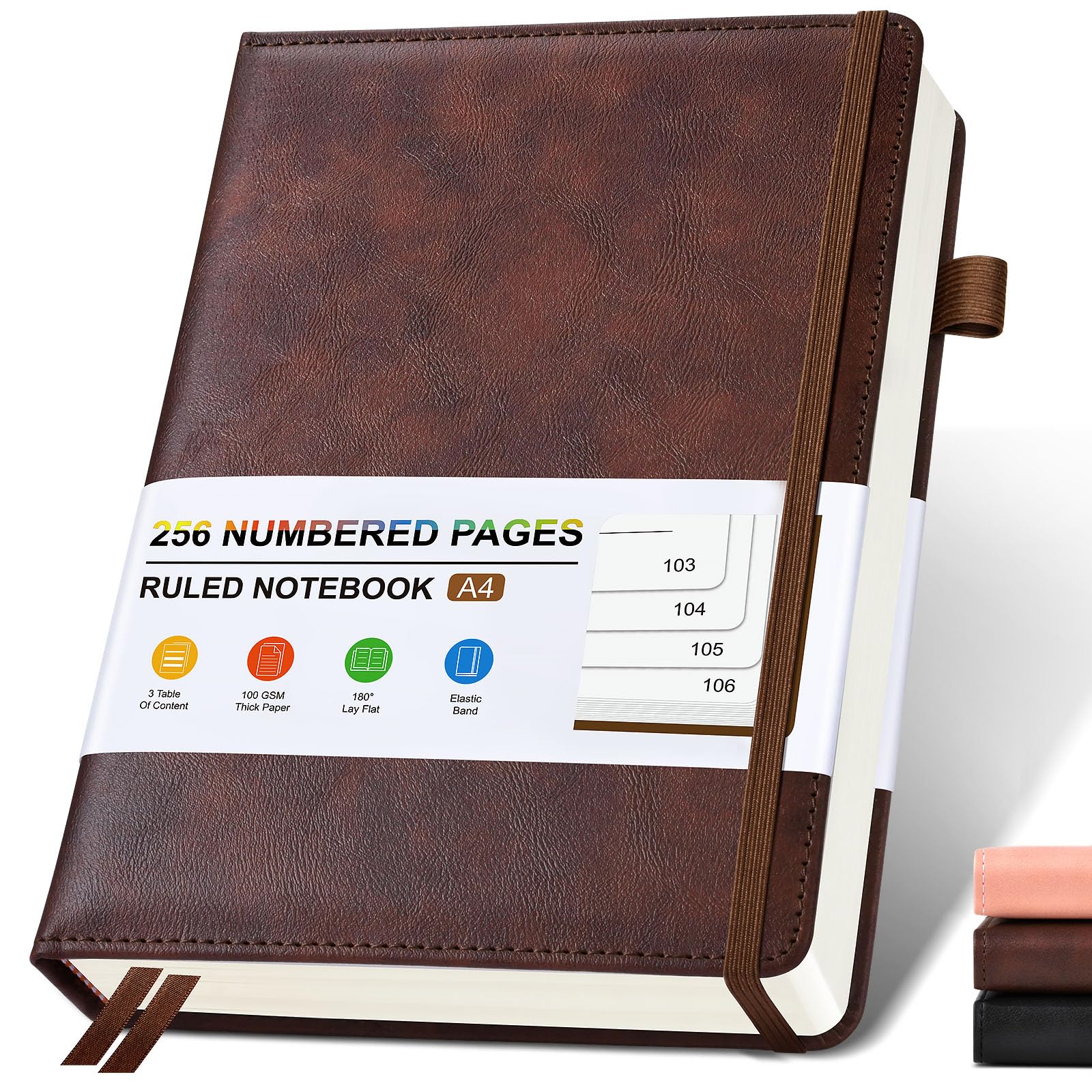 Lined Leather Journal Notebook for Men Women, Hardcover Journals with 256 Numbered Pages, A4 Journaling Notebooks for Writing, 100GSM Thick Ruled Paper for Business Work School 8.5"×11", Brown