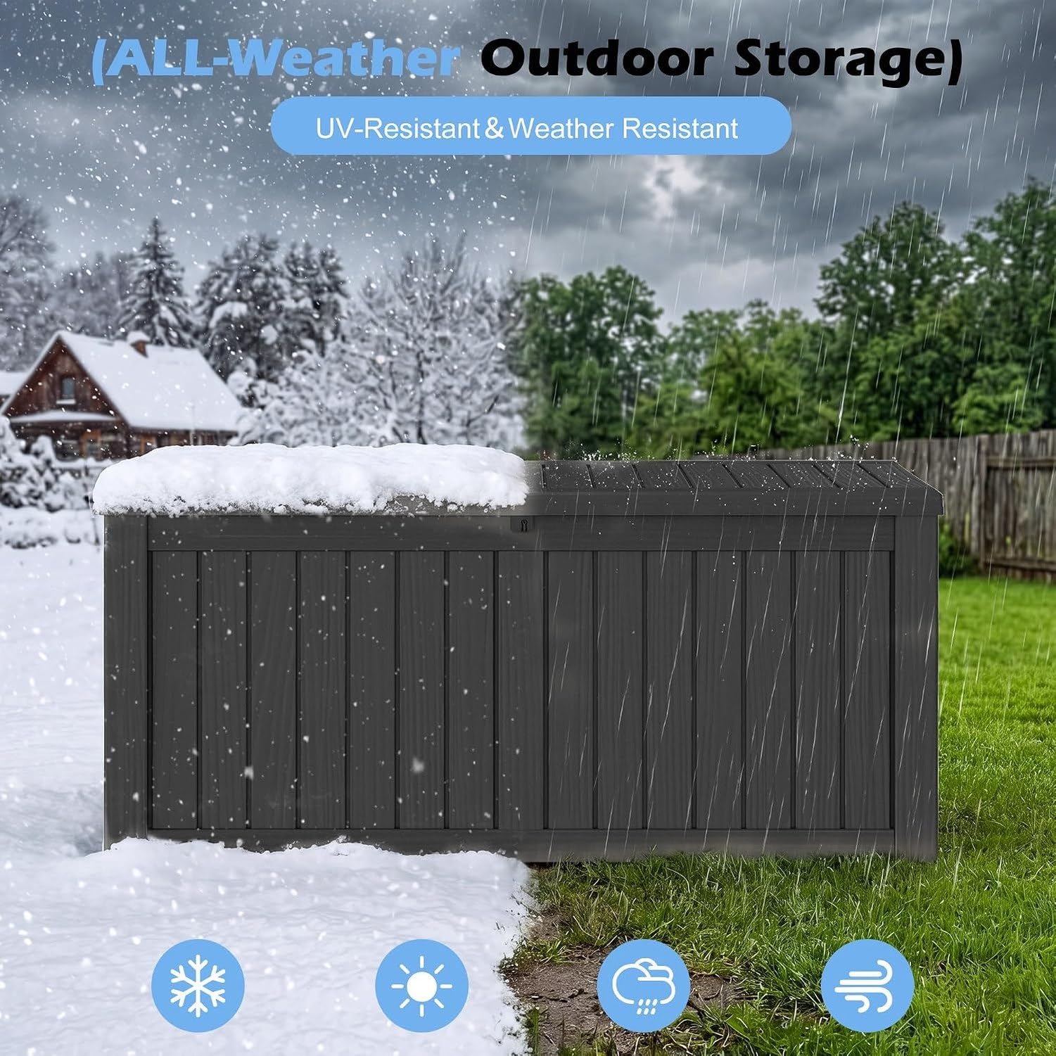 Baulera Exterior Impermeable 130L para Almacenaje Terraza, Rayado Negro