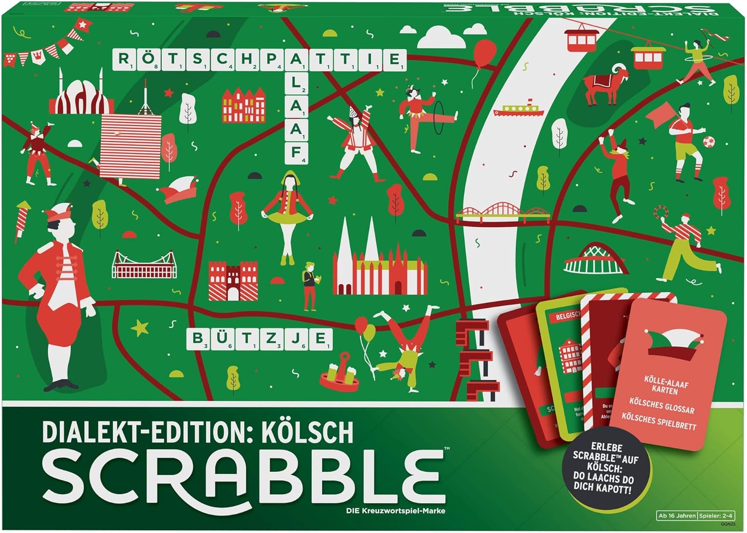 Mattel Games GGN23 Scrabble Dialect Edition Cologne Word Game and Board Game Suitable for 2-4 Players, Board Games and Word Games from 16 Years